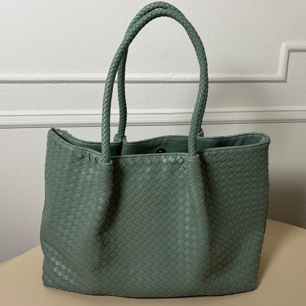 Lulu Dharma vegan leather woven tote